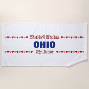Toalha De Praia OHIO - My Home - United States; Corações Vermelh
