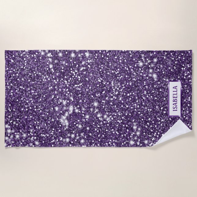 Toalha De Praia Olhar de Textura de Brilho Roxo Falso Com Nome Per (Frente)