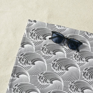 Toalha De Praia Ondas, cinzas/cinza e branco japoneses do vintage