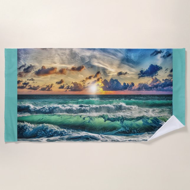 Toalha De Praia Ondas Sunset (Frente)