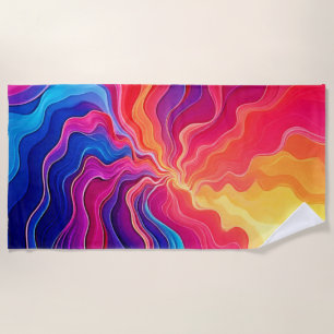 Toalha De Praia Ondas Vívidas: Arte de Fluxo de Energia Neon Abstr