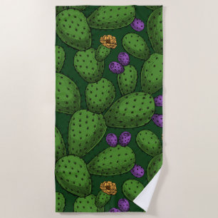 Toalha De Praia Opuntia florescente em verde escuro