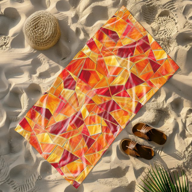 Toalha De Praia Orange and gold Stained Glass Mosaic Pattern (Criador carregado)