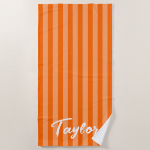 Toalha De Praia Orange Cabana Stripe Bold Name