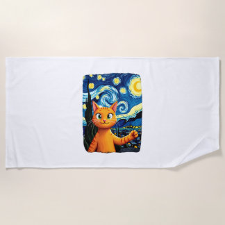 Toalha De Praia Orange Cat Selfie  Starry Night Cat Mom Cat Lovers