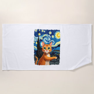Toalha De Praia Orange Cat Selfie  Starry Night Cat Mom Cat Lovers