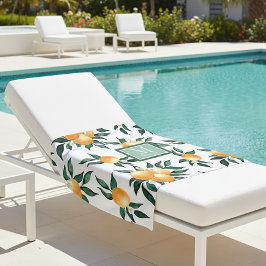 Toalha De Praia Orange Citrus Watercolor Monogram Name