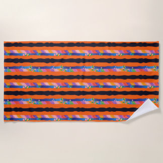 Toalha De Praia Orange Floral Wavy Stripe Pattern