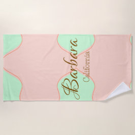 Toalha De Praia Orange green pastel boho add name place rustic ele