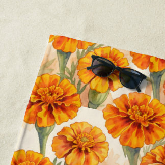 Toalha De Praia Orange marigold flowers pattern