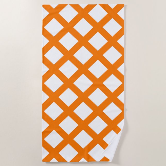 Toalha De Praia Orange White Checker Diamond Pattern (Frente)