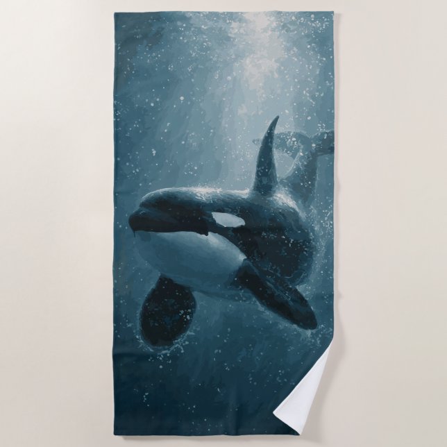 Toalha De Praia Orca Nadando Subaquático (Frente)
