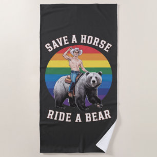 Toalha De Praia Orgulho de urso gay salva um cavalo monte um urso
