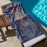 Toalha De Praia Ouro Costeiro Personalizado Monograma Torre Praia<br><div class="desc">fundo azul marinho com uma ilustração do ouro vintage e um monograma personalizado em serif. Você pode personalizar o texto de acordo com suas preferências.</div>