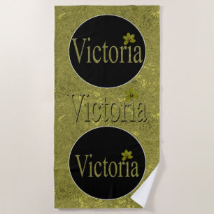 Toalha De Praia Ouro Flecks Victoria Name Design,