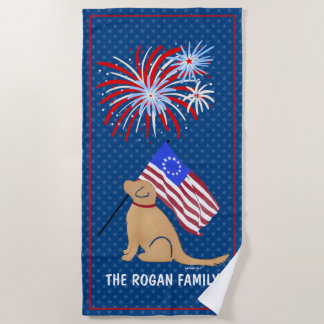 Toalha De Praia Ouro Retriever Dog American Flag Towel