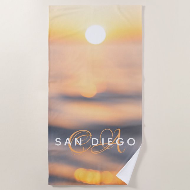 Toalha De Praia Ouro San Diego Ocean Sunset Personalizado (Frente)