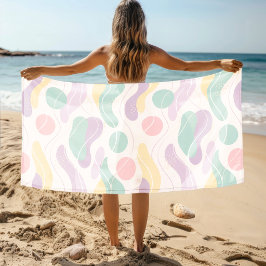 Toalha De Praia Padrão Abstrato Seamless Pastel Ondas e Círculos