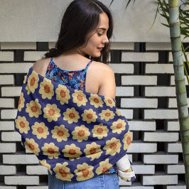 Toalha De Praia Padrão Amarelo Dahlia no Floral Azul