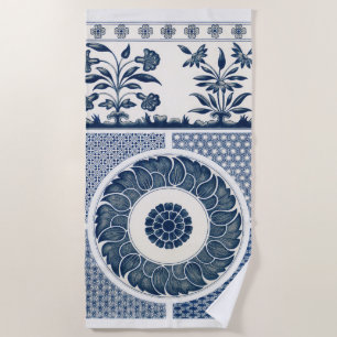 Toalha De Praia Padrão Antigo de Porcelana Azul e Branco Chinesa
