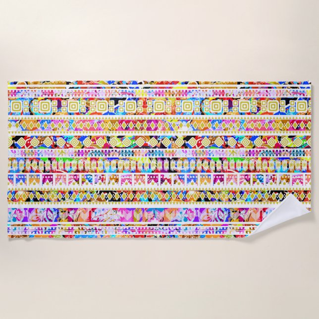 Toalha De Praia Padrão asteca tribal colorido (Frente)