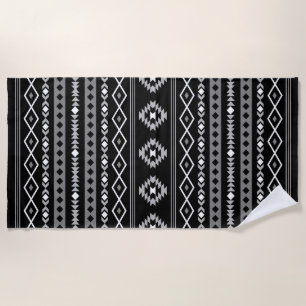 Toalha De Praia Padrão Aztec Cinza Branca Mistura de Motifs Preta