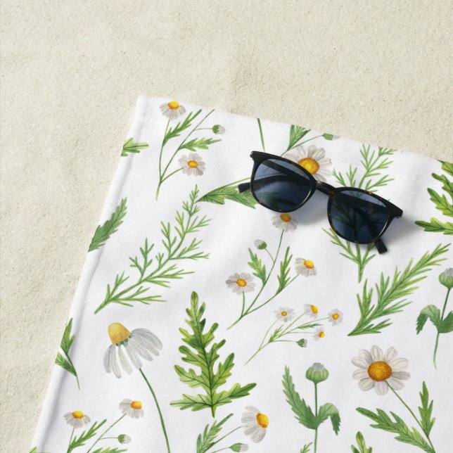 Toalha De Praia Padrão Botânico da Flor Chamomile (In Situ)