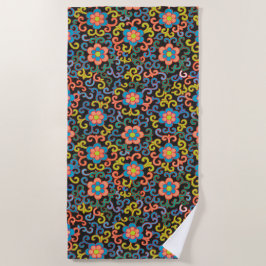 Toalha De Praia Padrão botânico de cor azul estilo retrô na praia