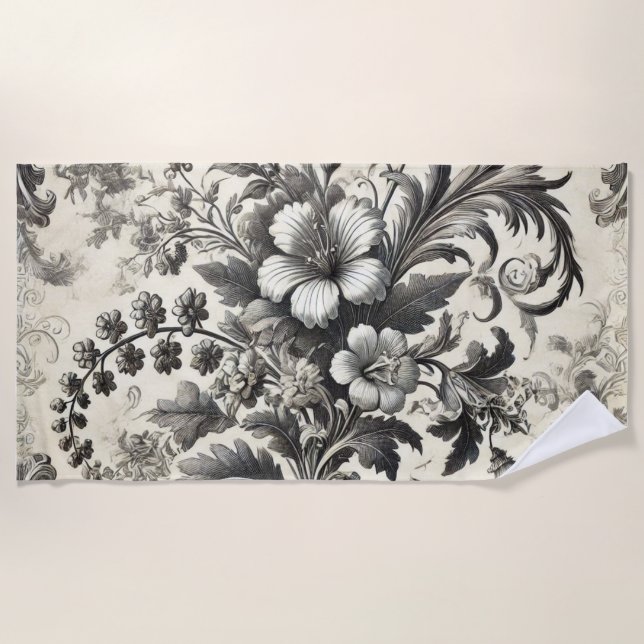 Toalha De Praia Padrão Botânico Invisível da Vintage (Frente)