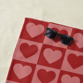 Toalha De Praia Padrão cardíaco moderno retrorado vermelho e rosa 