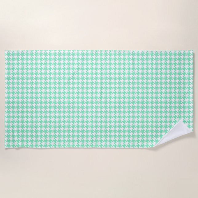 Toalha De Praia Padrão Classic Mint White Pepita Houndstooth (Frente)