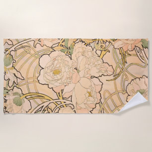 Toalha De Praia Padrão Clássico de Jardim de Peônia Art Nouveau po