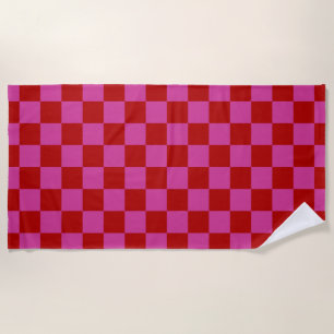 Toalha De Praia Padrão da Desktop Board Verificada com vermelho + 