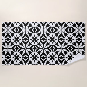 Toalha De Praia Padrão damasco preto e branco