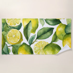 Toalha De Praia Padrão de aquarela de limões Design