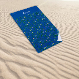 Toalha De Praia Padrão de aquarela verde nome azul