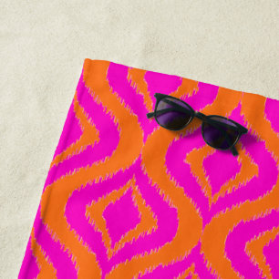 Toalha De Praia Padrão de Arte Ogee Ikat de Verão Laranja Ousado R