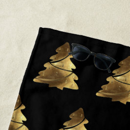 Toalha De Praia Padrão de Árvore de Natal preto e Dourado elegante