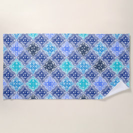 Toalha De Praia Padrão de Azulejo marroquino pintado com azul