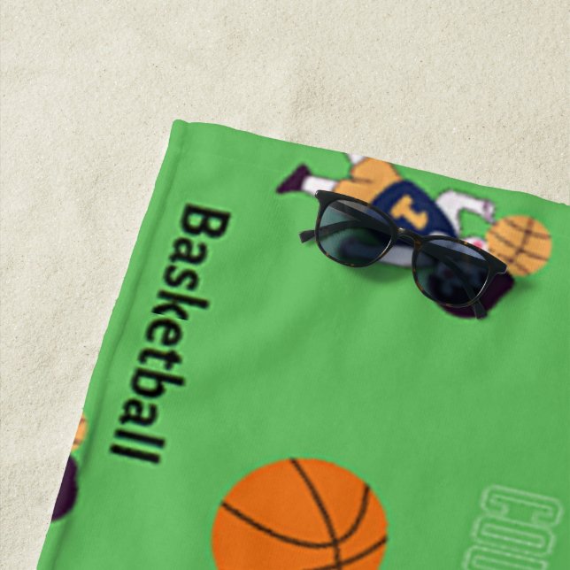 Toalha De Praia Padrão de basquetebol em verde (In Situ)