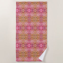 Toalha De Praia Padrão de Boho Amarelo rosa e Ouro