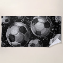 Toalha De Praia Padrão de Bola de Futebol Preto e Branco – Esporte