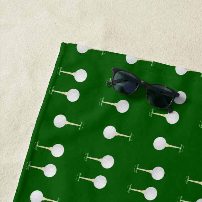 Toalha De Praia Padrão de bolas de golfe em verde (In Situ)