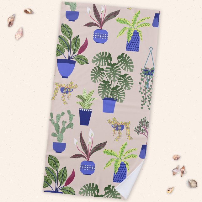 Toalha De Praia Padrão de Cacto Rosa (Cactus Succulent Houseplant beach towel)