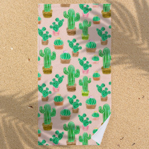 Toalha De Praia Padrão De Cactus Potente Desenhado À Mão