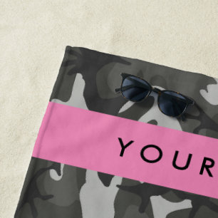 Toalha De Praia Padrão de Camuflagem Cinza, Seu nome, Personalize