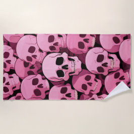 Toalha De Praia Padrão de Caveira Rosa – Design Gótico Ousado