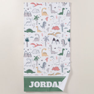 Toalha De Praia Padrão de Cena do Pastel Dinossauro Divertido