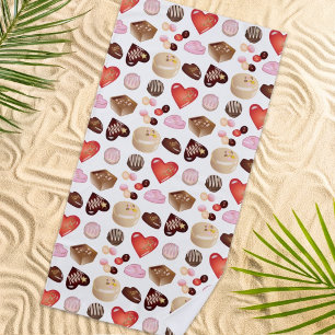 Toalha De Praia Padrão de Comida de Ilustração de Doces de Choc