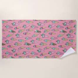 Toalha De Praia Padrão de Cone de Sorvete Rosa